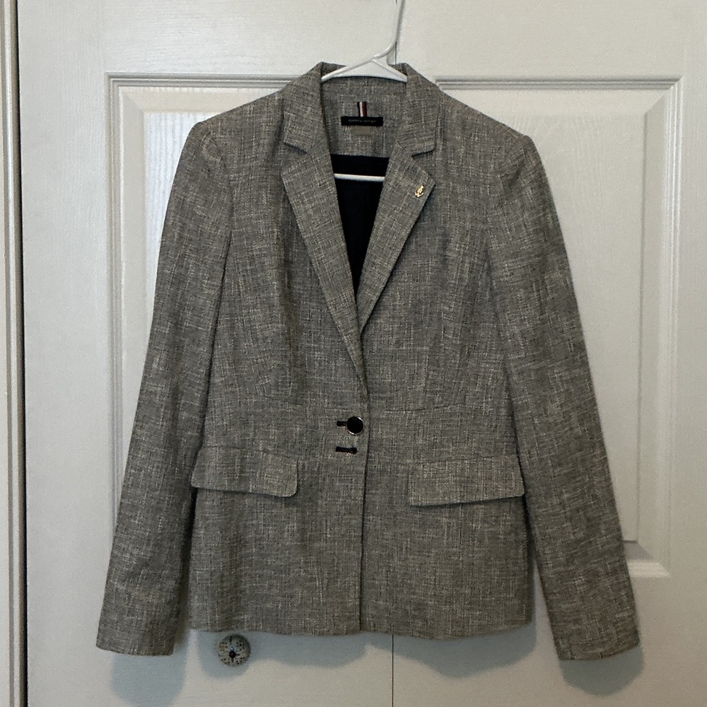 Tommy Hilfiger Women's Classic Blue/Beige Tweed Blazer